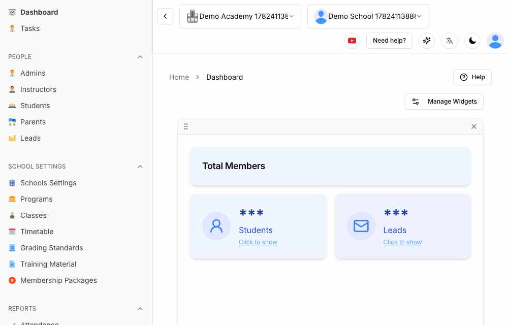 Main dashboard