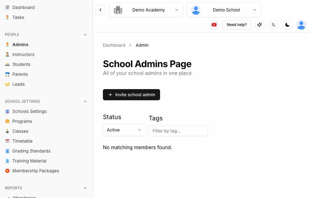 School Admins page