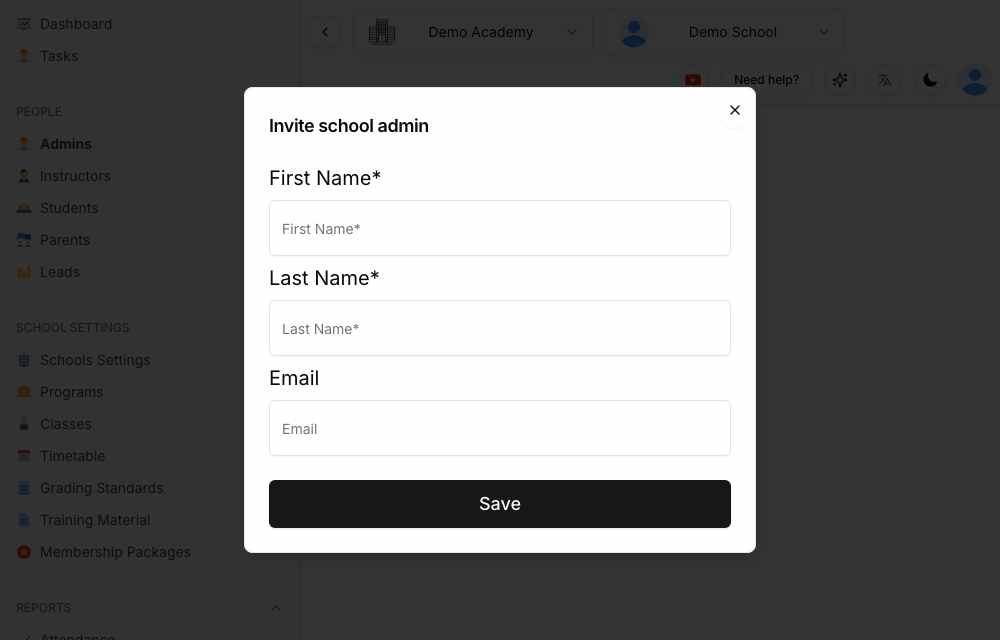 Invite school admin form