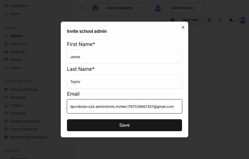 Invite form filled in